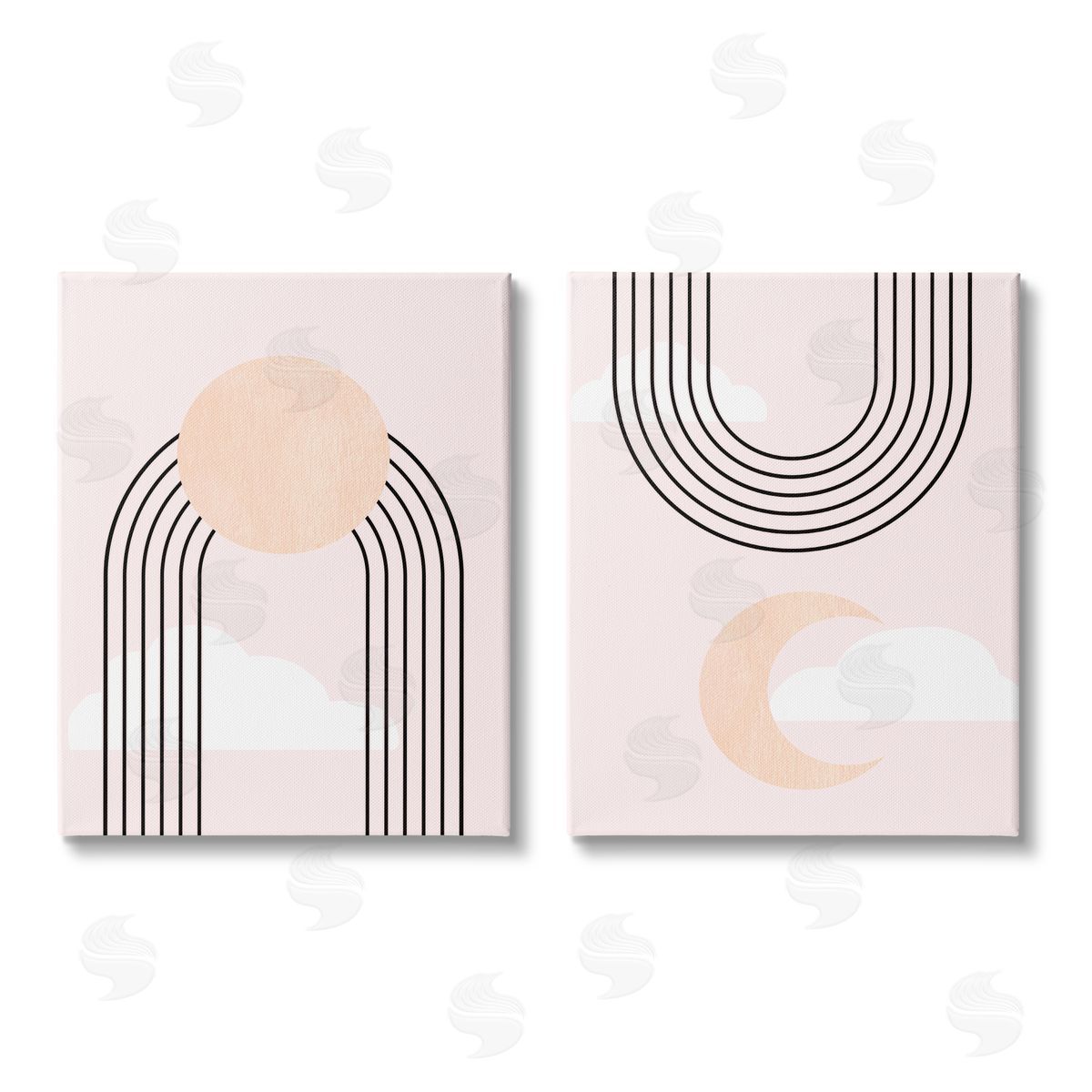 Stupell Studio Rising Sun Rainbow Crescent Moon Abstract Pink Sky Canvas Wall Art Print
