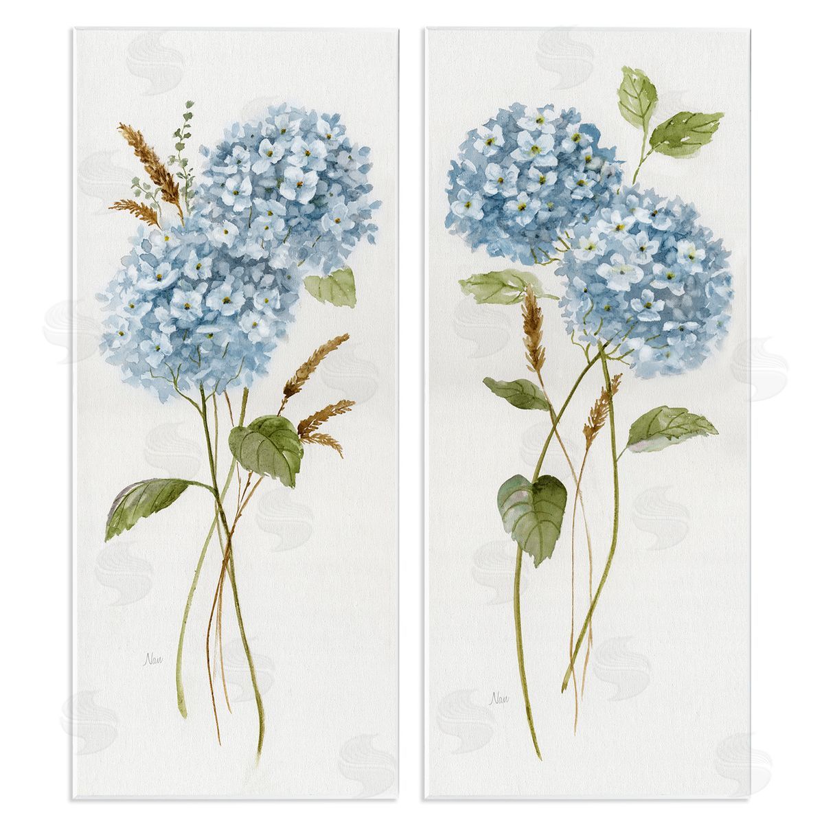 Blue Hydrangea Long Stems Wood Plaque Wall Art, Home Decor by Nan