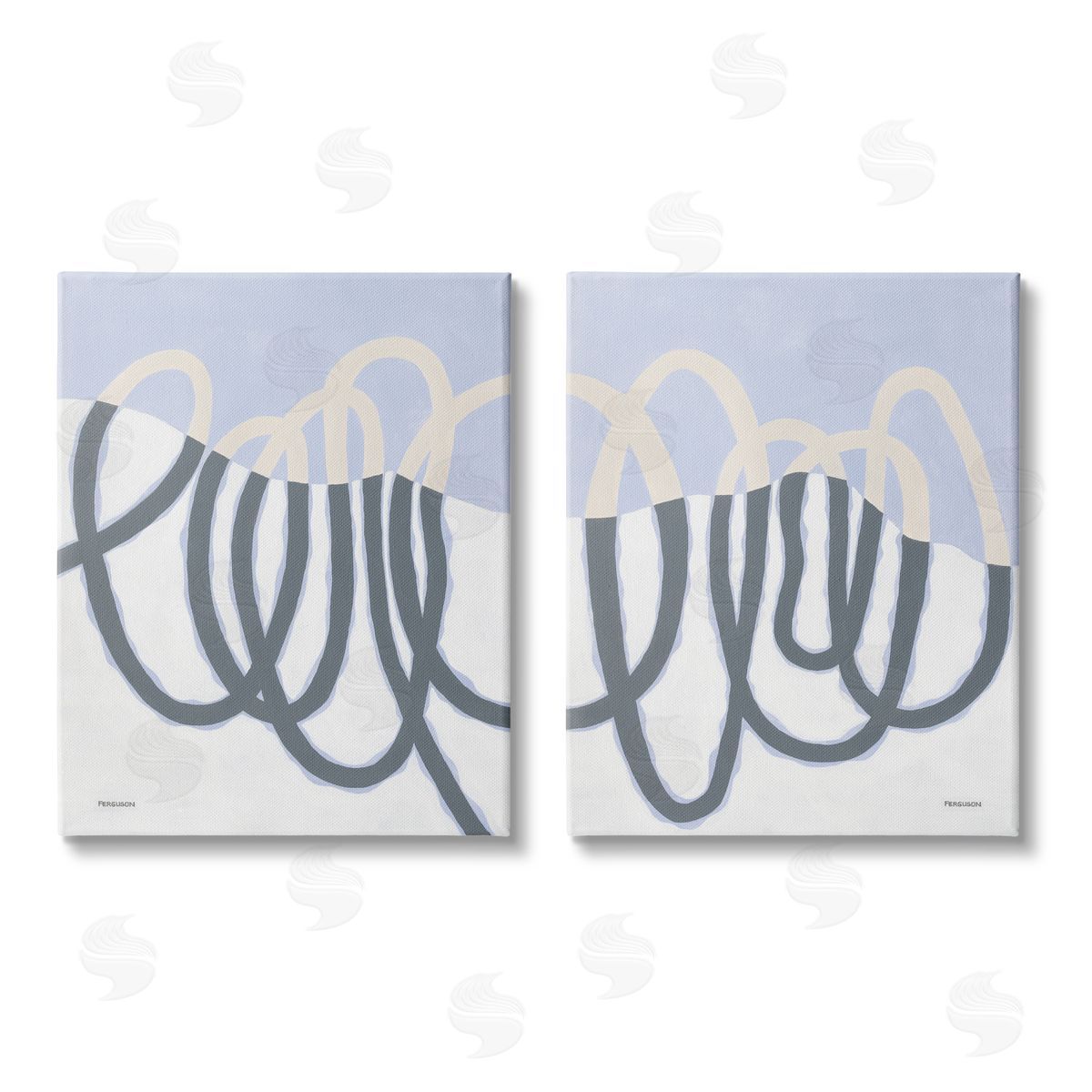 Kathy Ferguson Contrasting Wave Line Abstract Canvas Wall Art Print