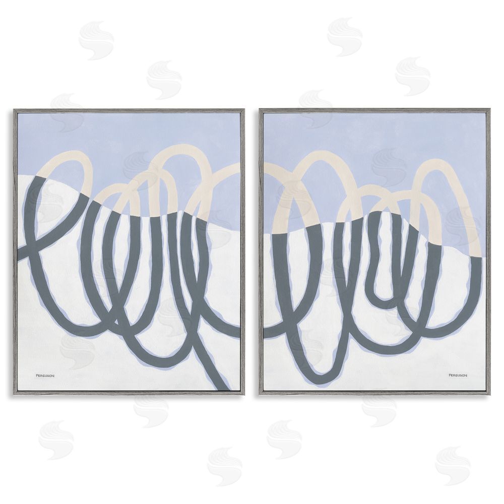 Kathy Ferguson Contrasting Wave Line Abstract Gray Framed Giclee Wall Art Print