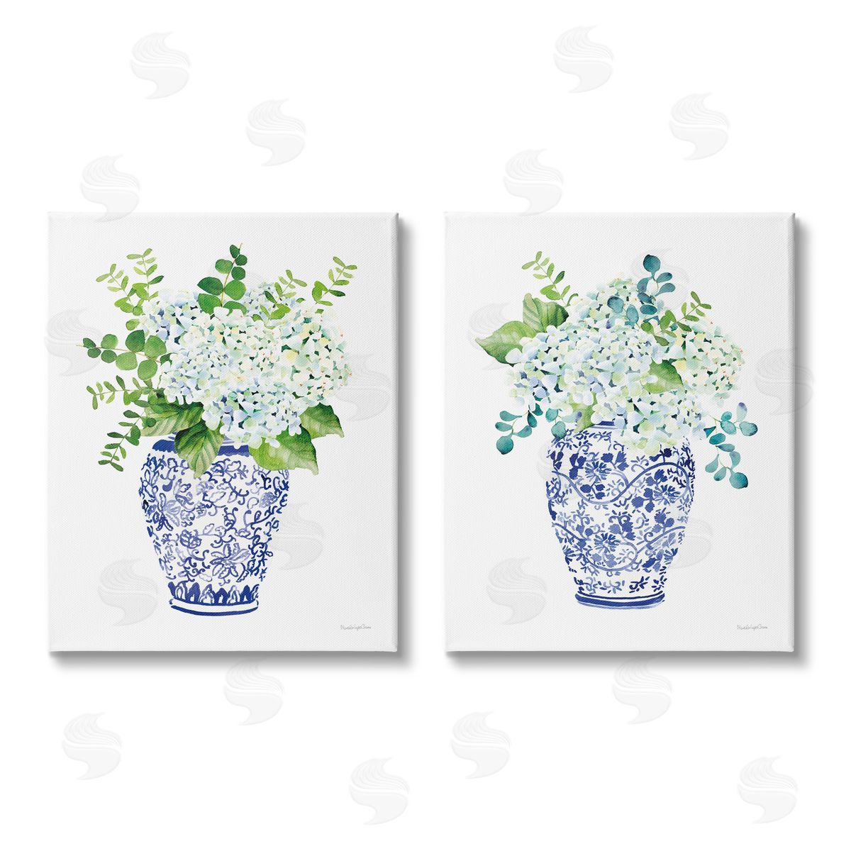 Mercedes Lopez Charro Blue Floral Bouquets Lush Green Botanicals Canvas Wall Art Print