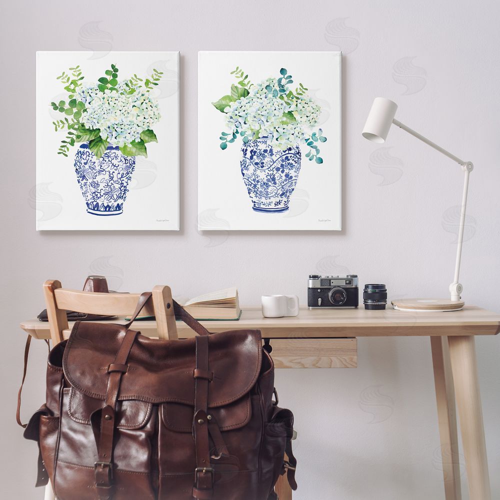 Mercedes Lopez Charro Blue Floral Bouquets Lush Green Botanicals Canvas Wall Art Print in Room