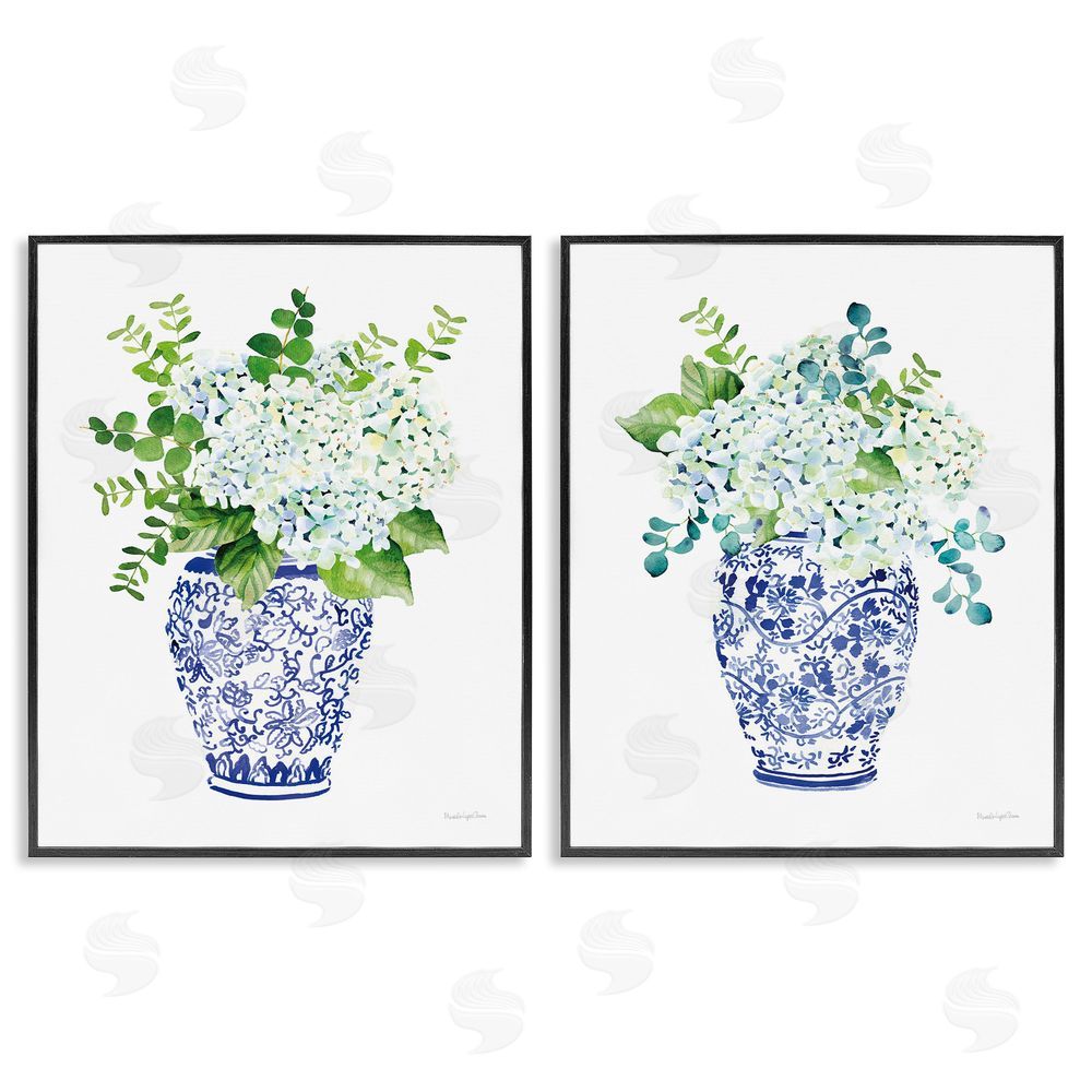 Mercedes Lopez Charro Blue Floral Bouquets Lush Green Botanicals Black Framed Giclee Wall Art Print