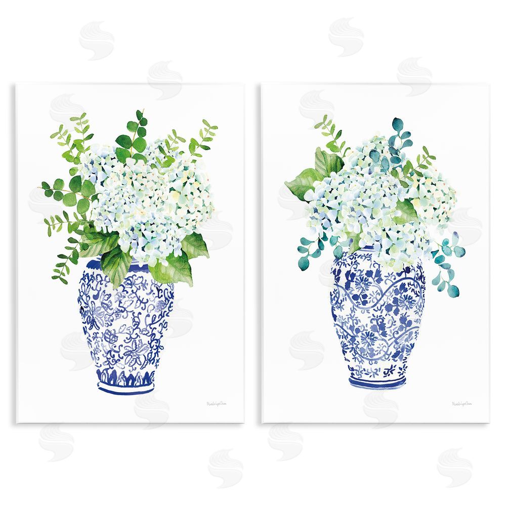 Mercedes Lopez Charro Blue Floral Bouquets Lush Green Botanicals Wooden Wall Plaque Art Print