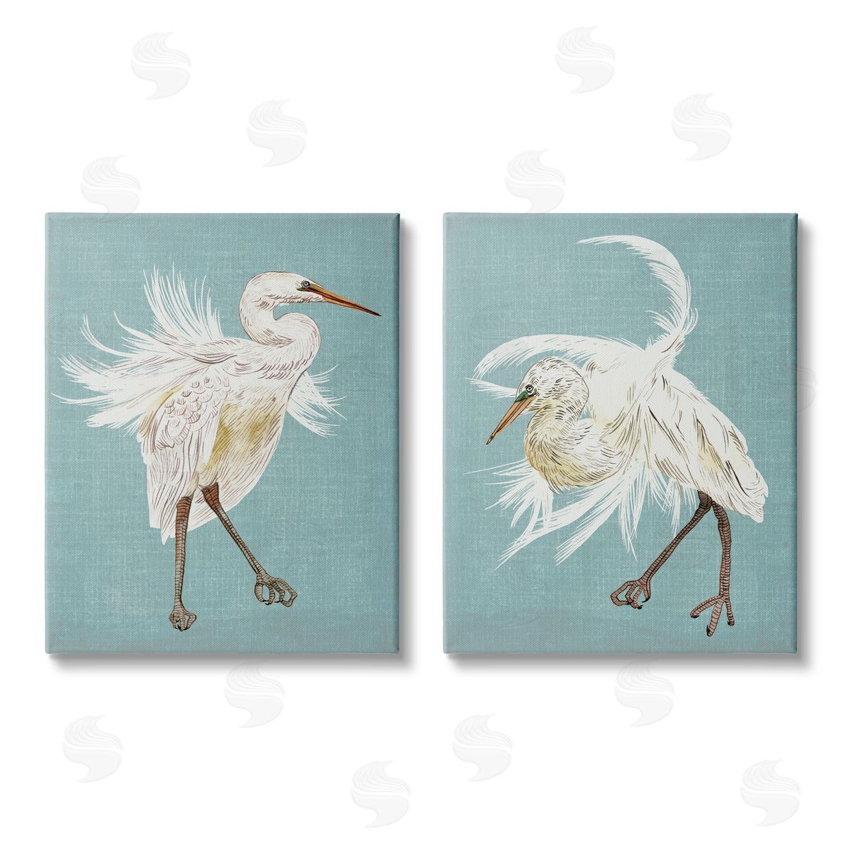Melissa Wang Dancing Heron Birds White Feathers over Blue Canvas Wall Art Print