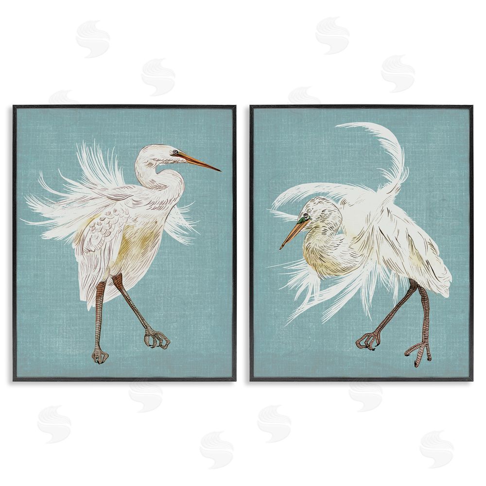 Melissa Wang Dancing Heron Birds White Feathers over Blue Black Framed Giclee Wall Art Print
