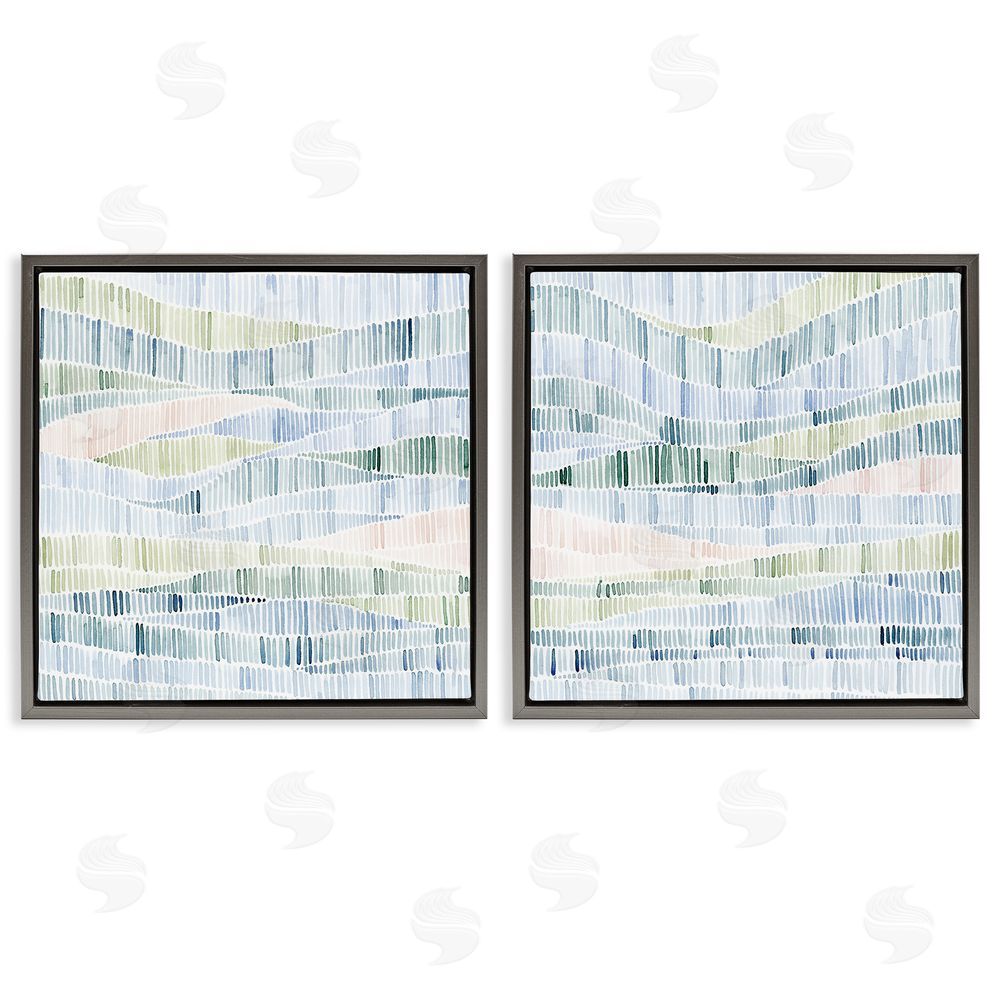 Grace Popp Modern Abstract Nautical Wavy Striped Pattern Gray Floating Frame Canvas Wall Art Print