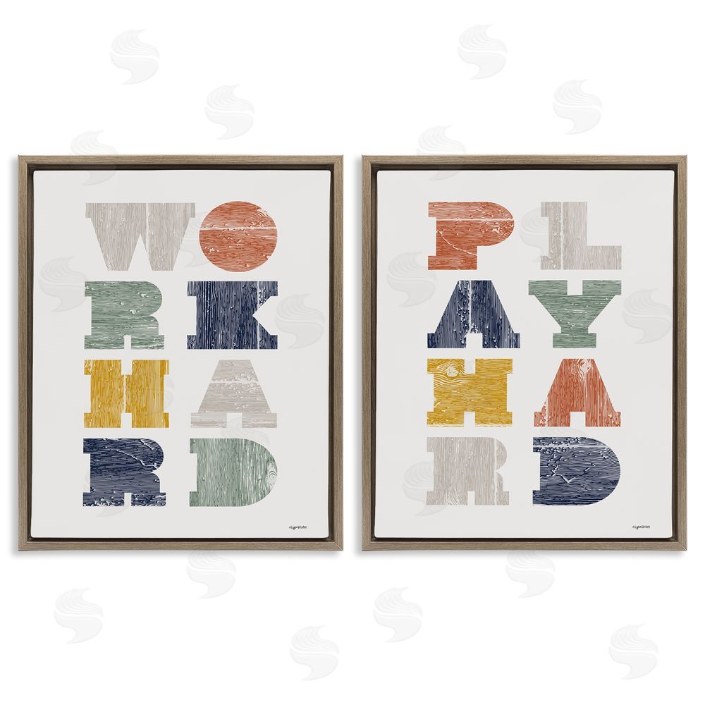 Lady Louise Designs Children's Block Typography Phrase Brown Floating Frame Canvas Wall Art Print