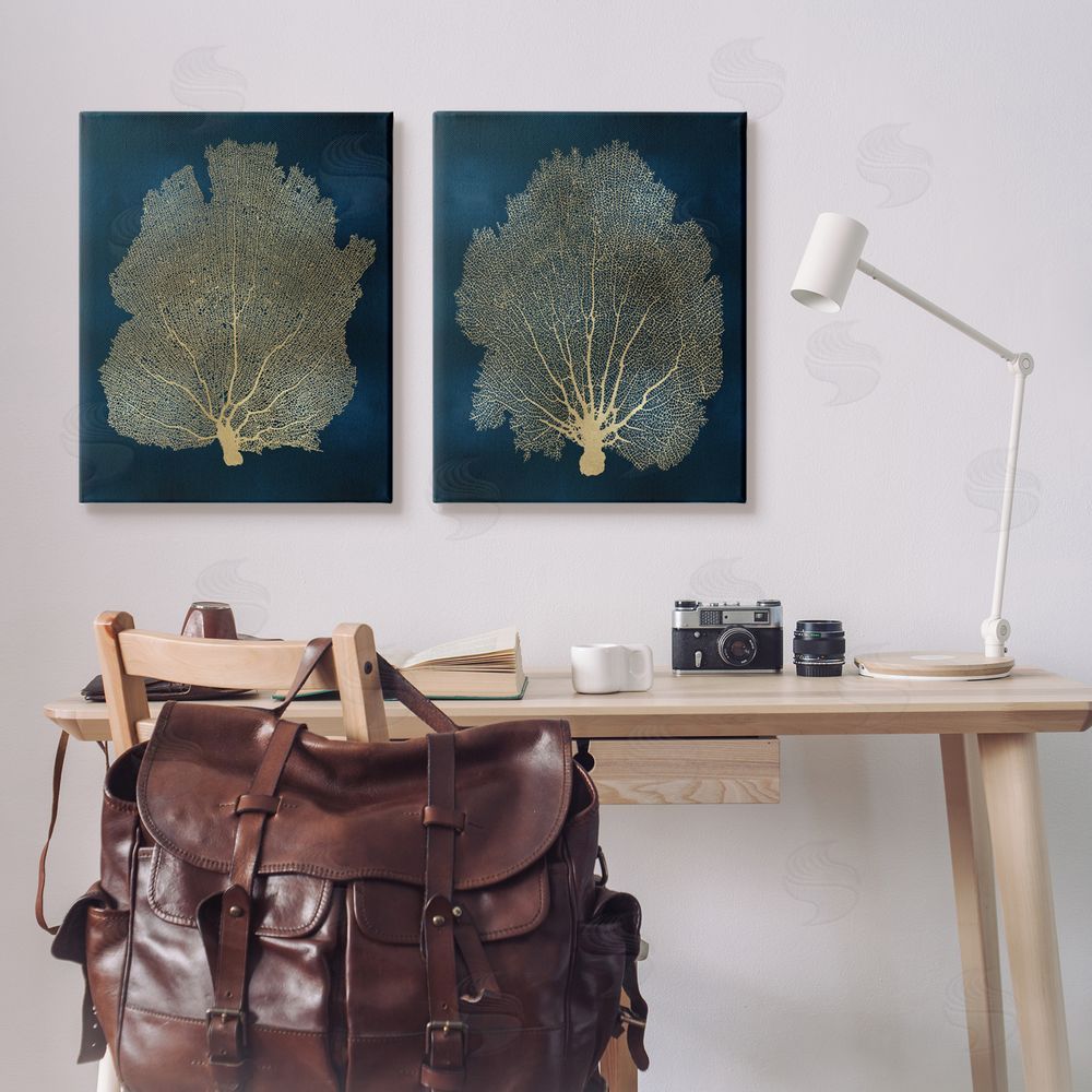 Melonie Miller Modern Aquatic Sea Fan Composition Canvas Wall Art Print in Room