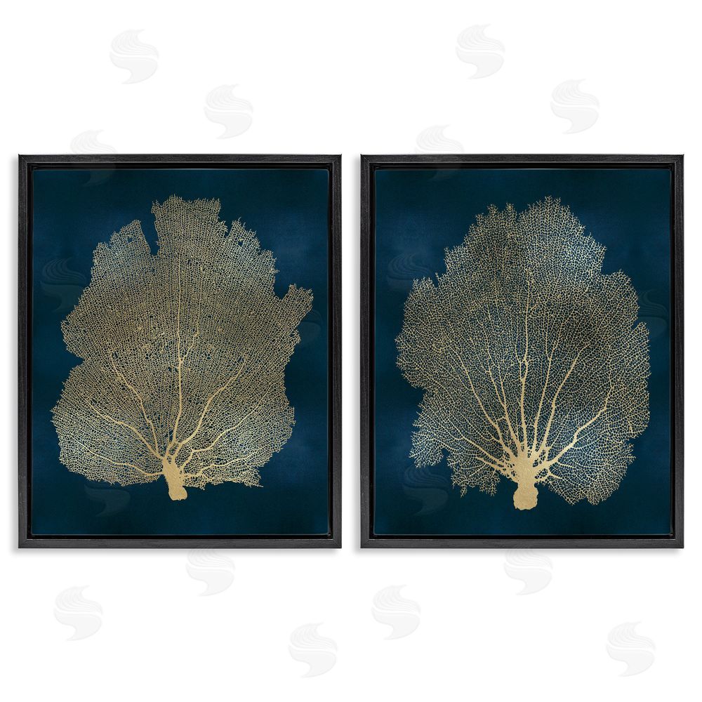 Melonie Miller Modern Aquatic Sea Fan Composition Black Floating Frame Canvas Wall Art Print