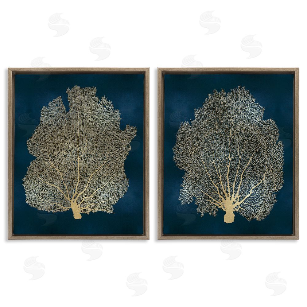 Melonie Miller Modern Aquatic Sea Fan Composition Brown Floating Frame Canvas Wall Art Print