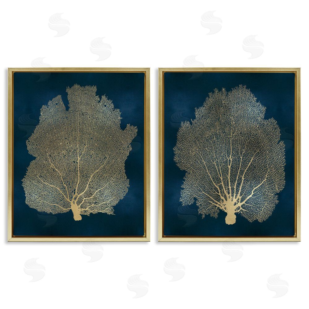 Melonie Miller Modern Aquatic Sea Fan Composition Gold Floating Frame Canvas Wall Art Print