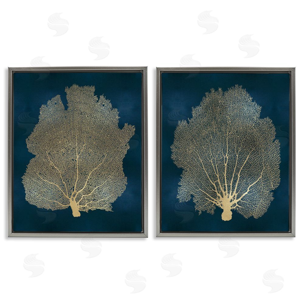 Melonie Miller Modern Aquatic Sea Fan Composition Gray Floating Frame Canvas Wall Art Print