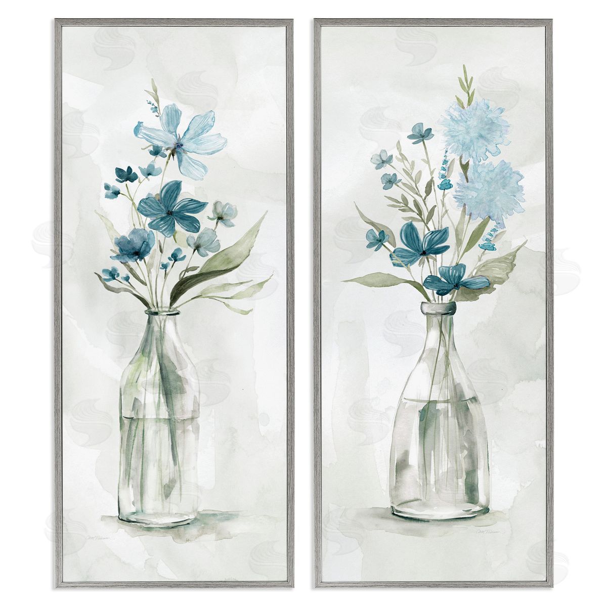 Elegant Indigo Lilac Flower Jars Grey Frame Print Wall Art, Home Decor by Carol Robinson