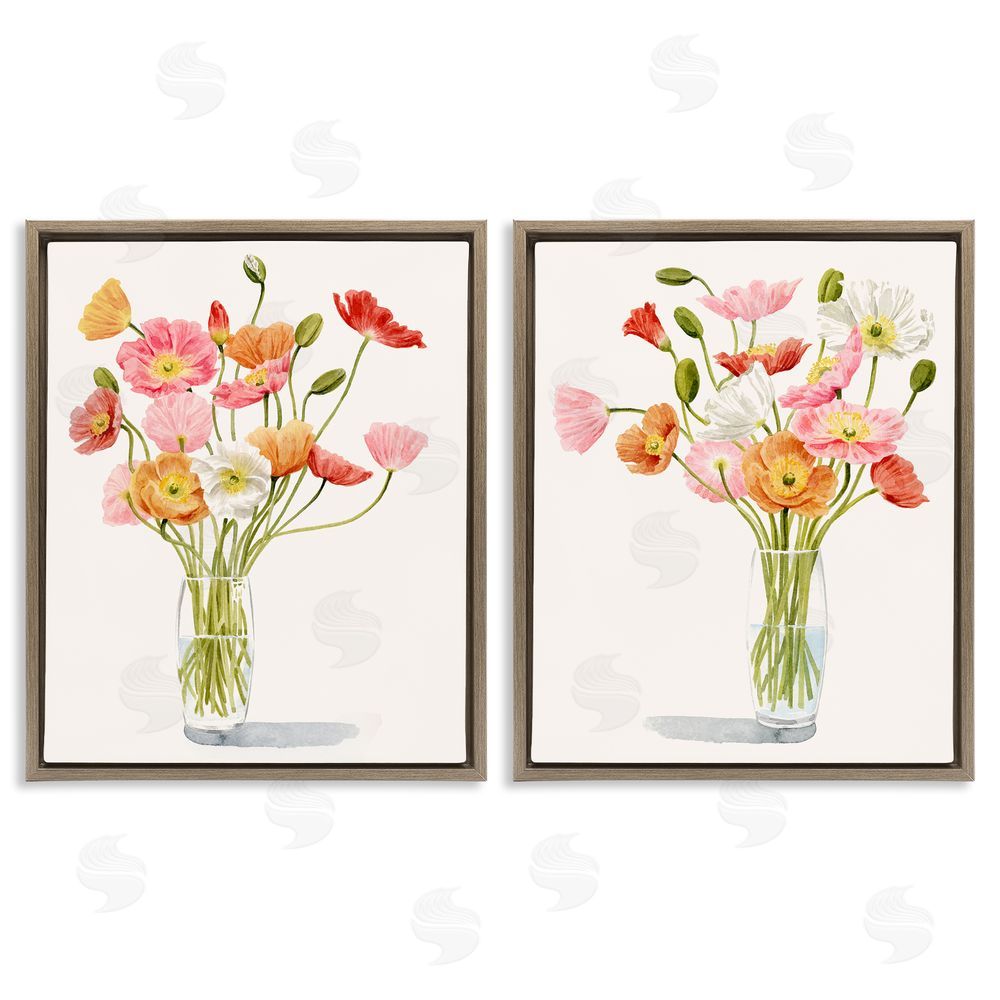 Grace Popp Dazzling Flower Blossoms Soft Pink Bouquets Brown Floating Frame Canvas Wall Art Print