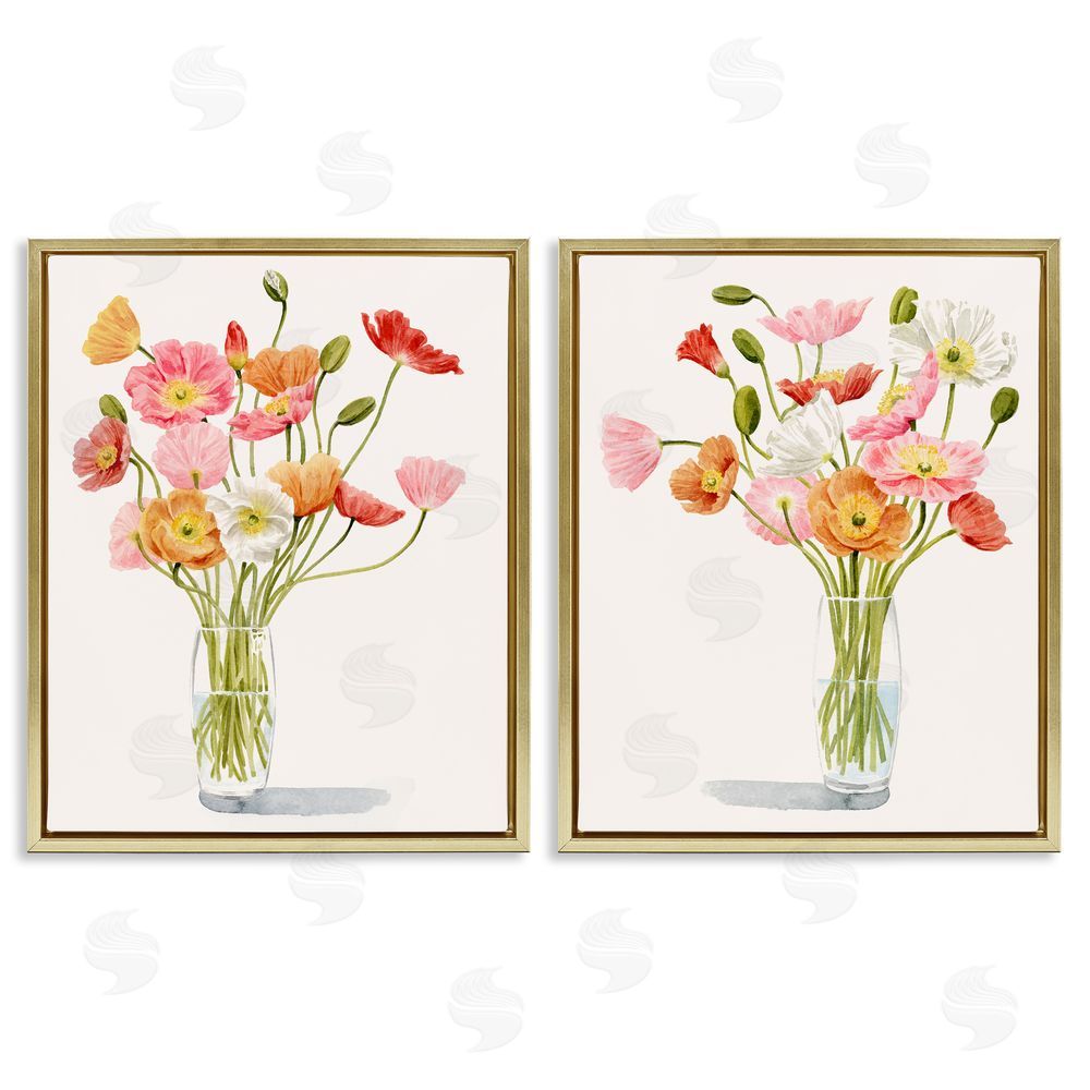 Grace Popp Dazzling Flower Blossoms Soft Pink Bouquets Gold Floating Frame Canvas Wall Art Print