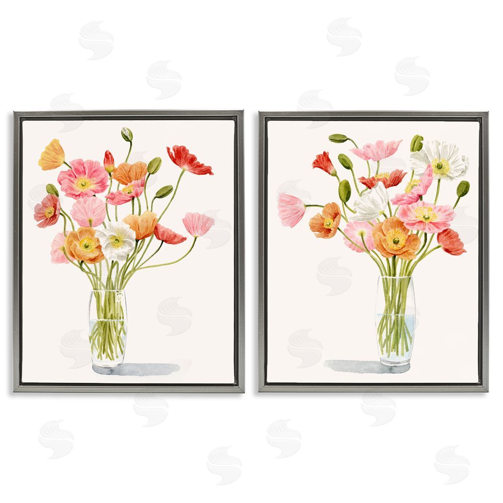 Grace Popp Dazzling Flower Blossoms Soft Pink Bouquets Gray Floating Frame Canvas Wall Art Print