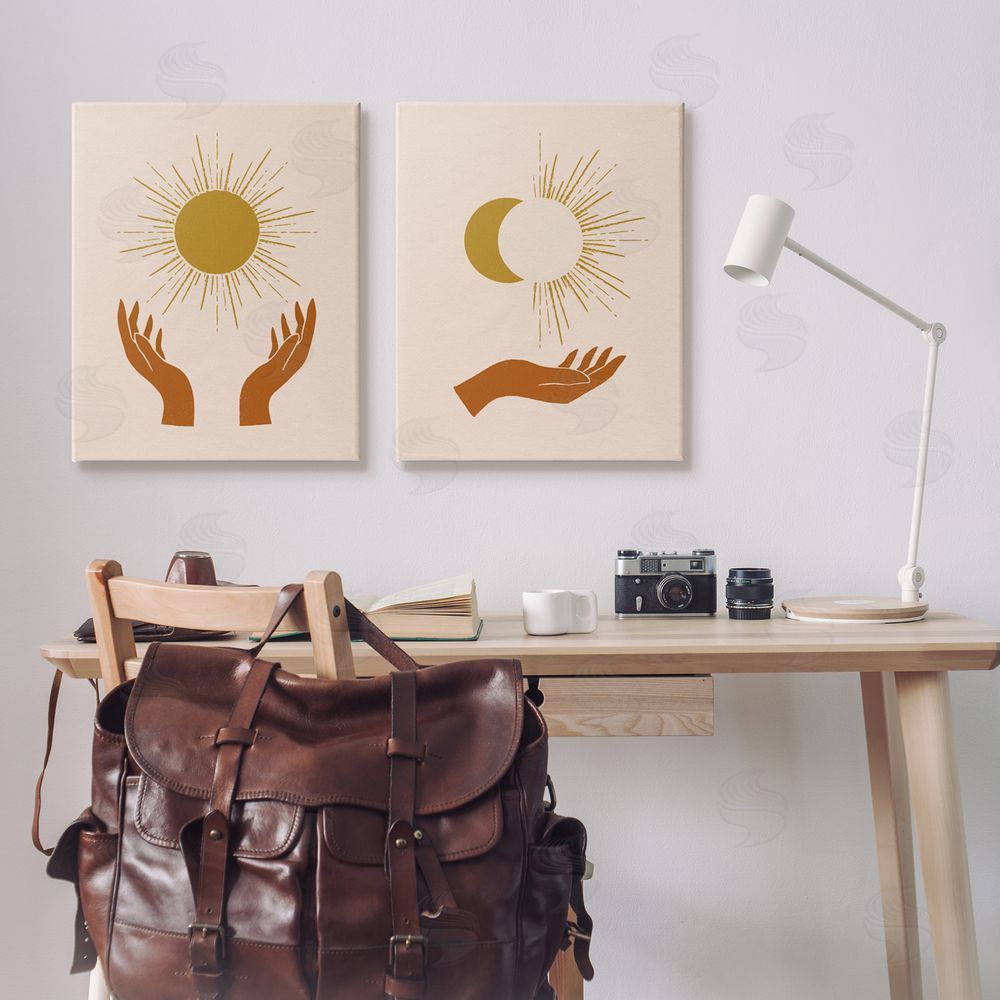 Victoria Barnes Boho Chic Hands Embracing Enlightened Eclipsed Sky  Canvas Wall Art Print in Room