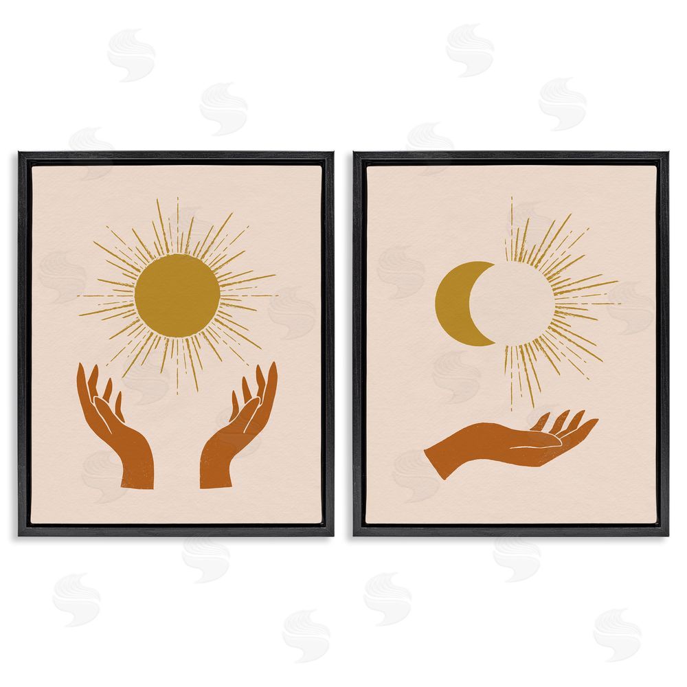 Victoria Barnes Boho Chic Hands Embracing Enlightened Eclipsed Sky  Black Floating Frame Canvas Wall Art Print