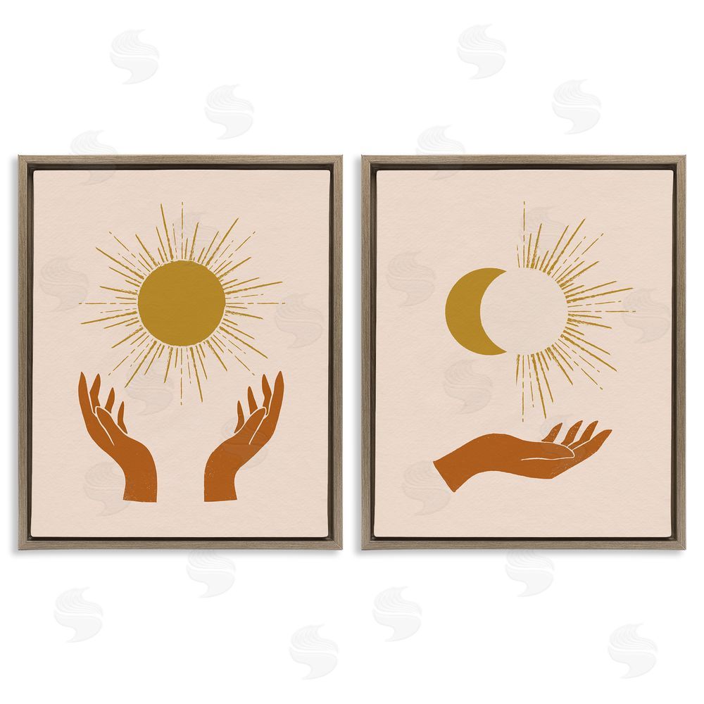 Victoria Barnes Boho Chic Hands Embracing Enlightened Eclipsed Sky  Brown Floating Frame Canvas Wall Art Print