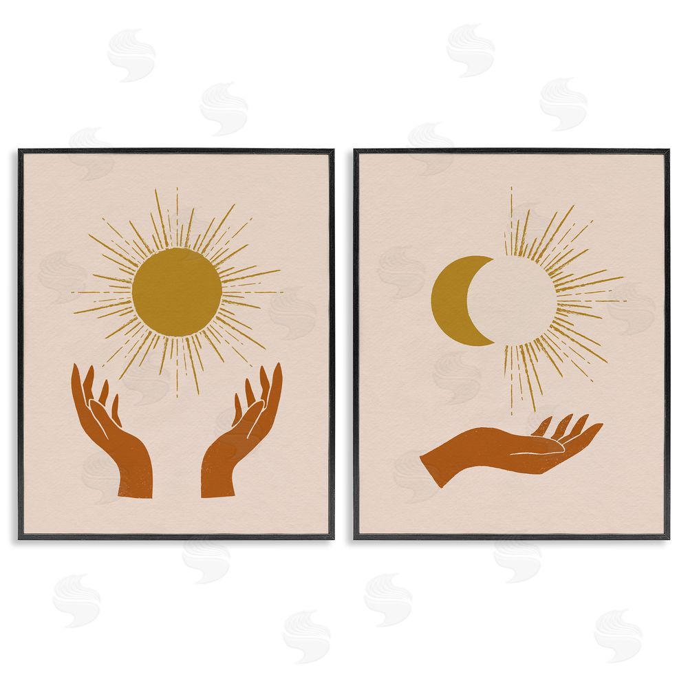 Victoria Barnes Boho Chic Hands Embracing Enlightened Eclipsed Sky  Black Framed Giclee Wall Art Print