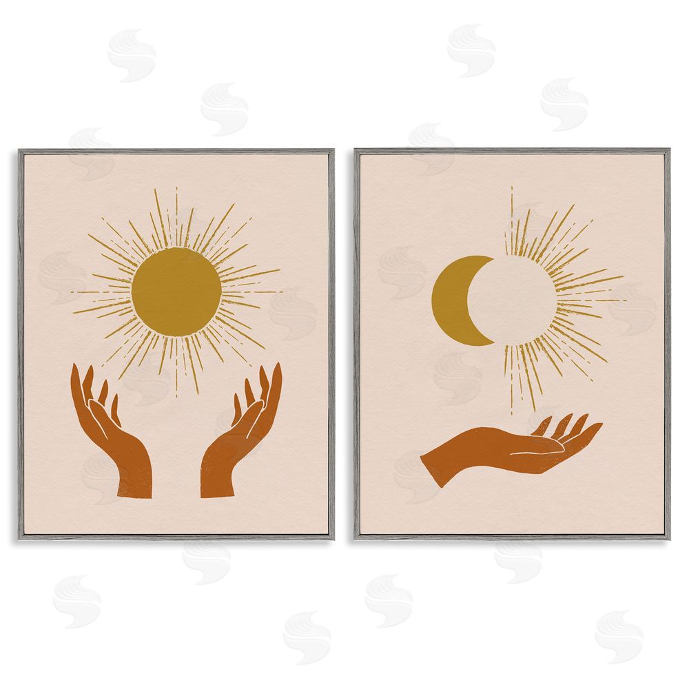 Victoria Barnes Boho Chic Hands Embracing Enlightened Eclipsed Sky  Gray Framed Giclee Wall Art Print