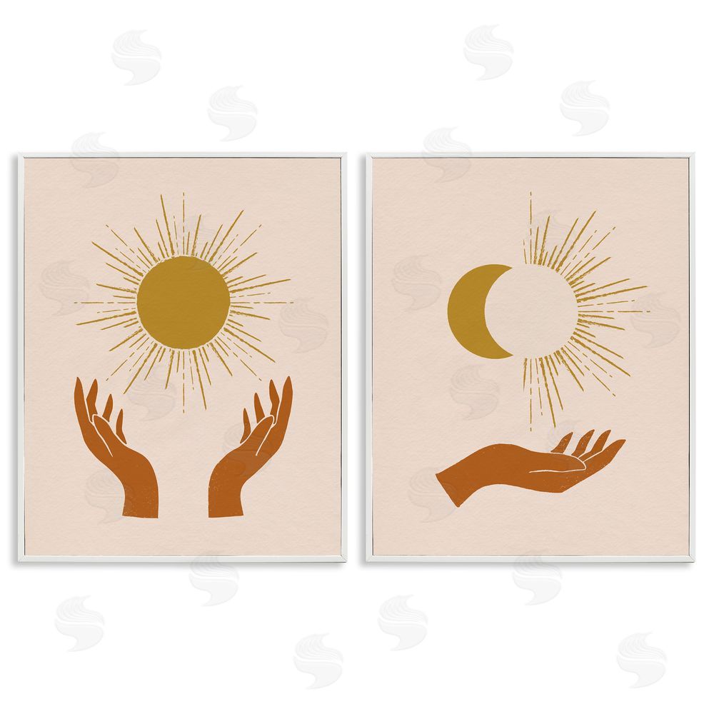 Victoria Barnes Boho Chic Hands Embracing Enlightened Eclipsed Sky  White Framed Giclee Wall Art Print