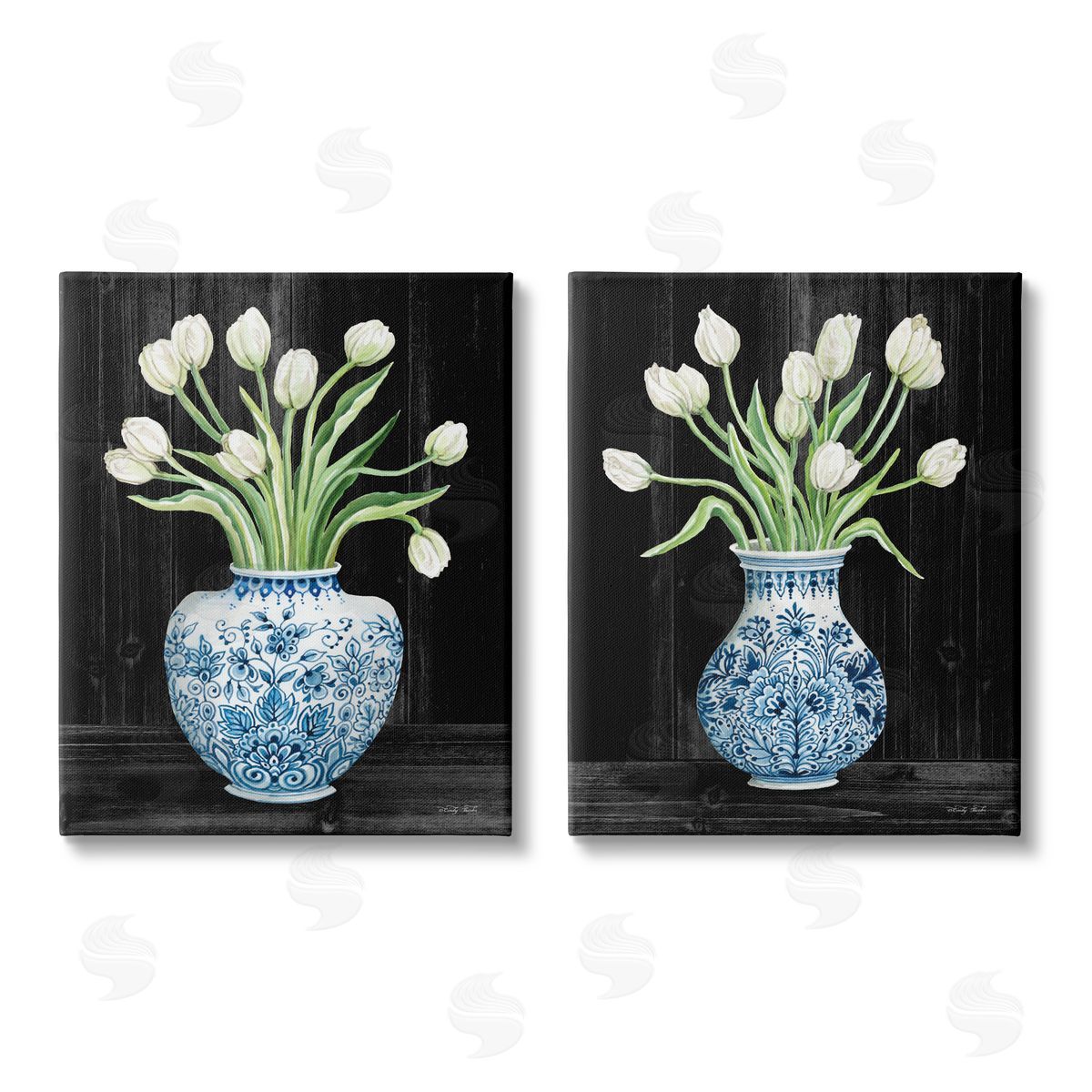Cindy Jacobs White Tulips Chinese Ceramic Urn Pattern Canvas Wall Art Print