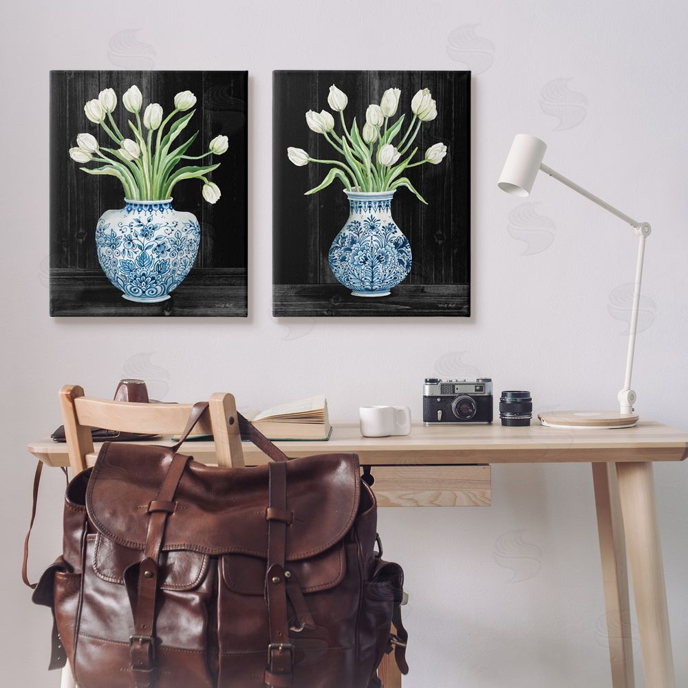 Cindy Jacobs White Tulips Chinese Ceramic Urn Pattern Canvas Wall Art Print in Room