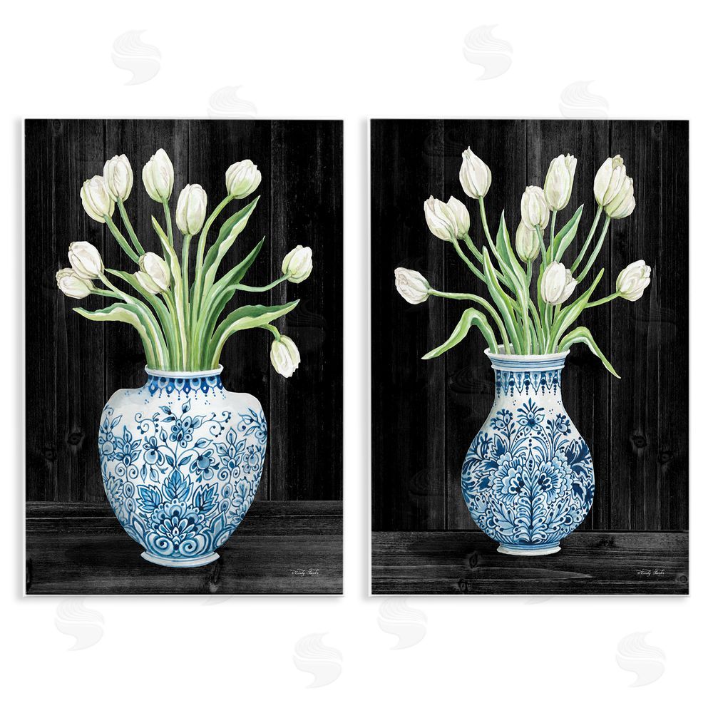 Cindy Jacobs White Tulips Chinese Ceramic Urn Pattern Wooden Wall Plaque Art Print