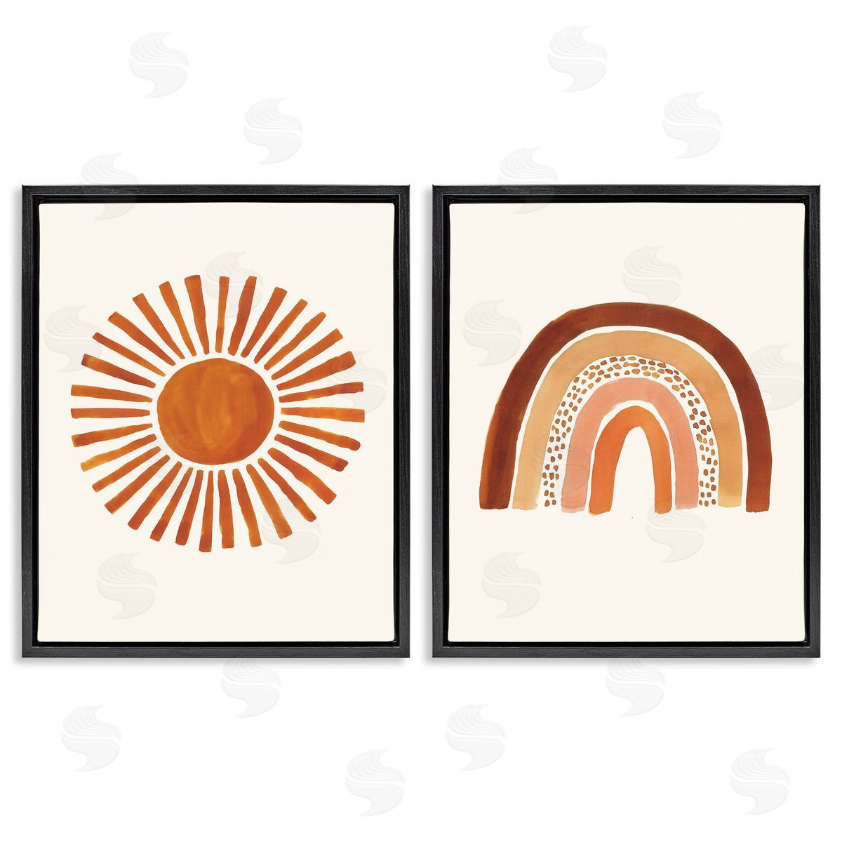 Orange Sun Patterned Rainbow Boho Black Floating Frame Canvas Wall Art, Home Decor by Heather McLaughlin