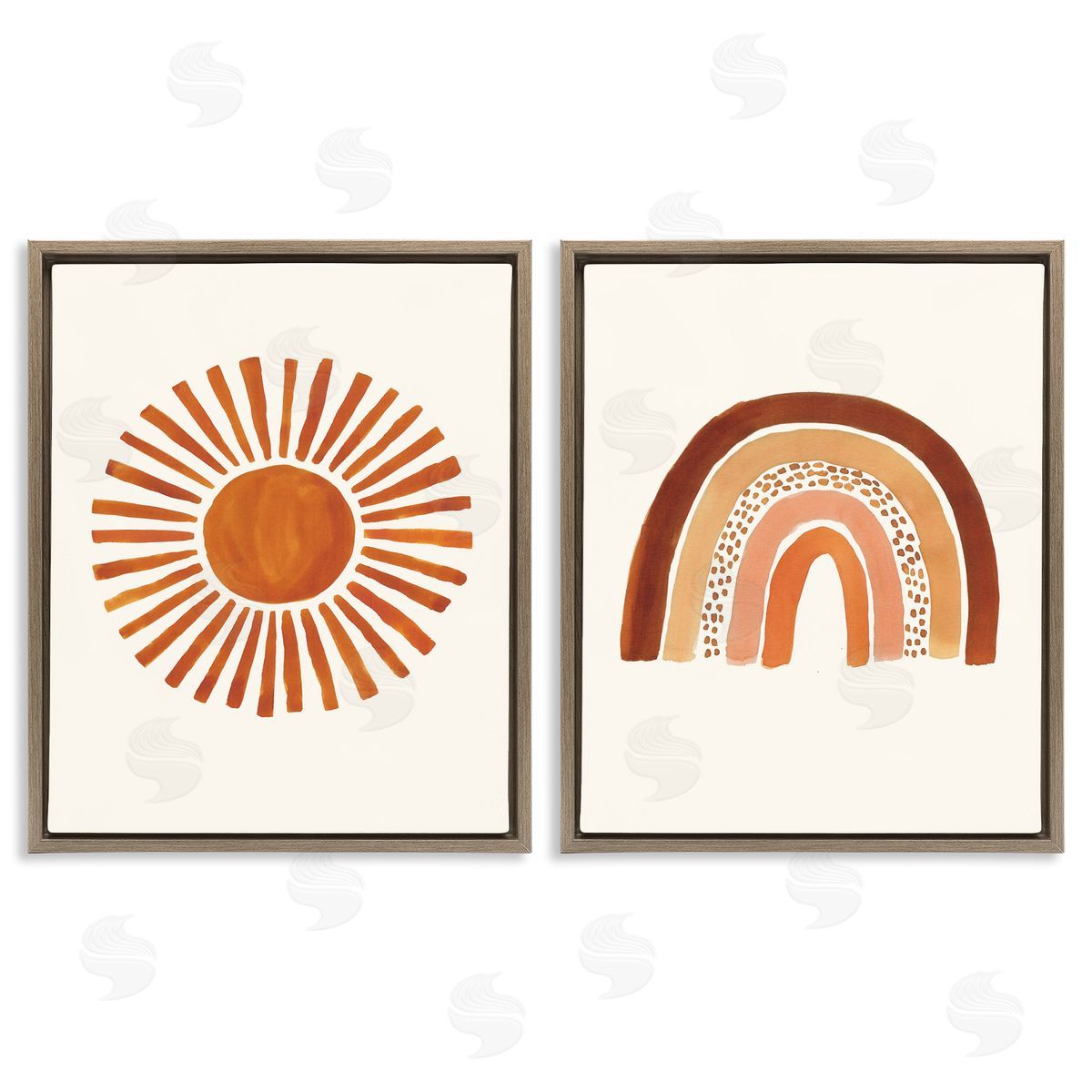 Orange Sun Patterned Rainbow Boho Brown Floating Frame Canvas Wall Art, Home Decor by Heather McLaughlin