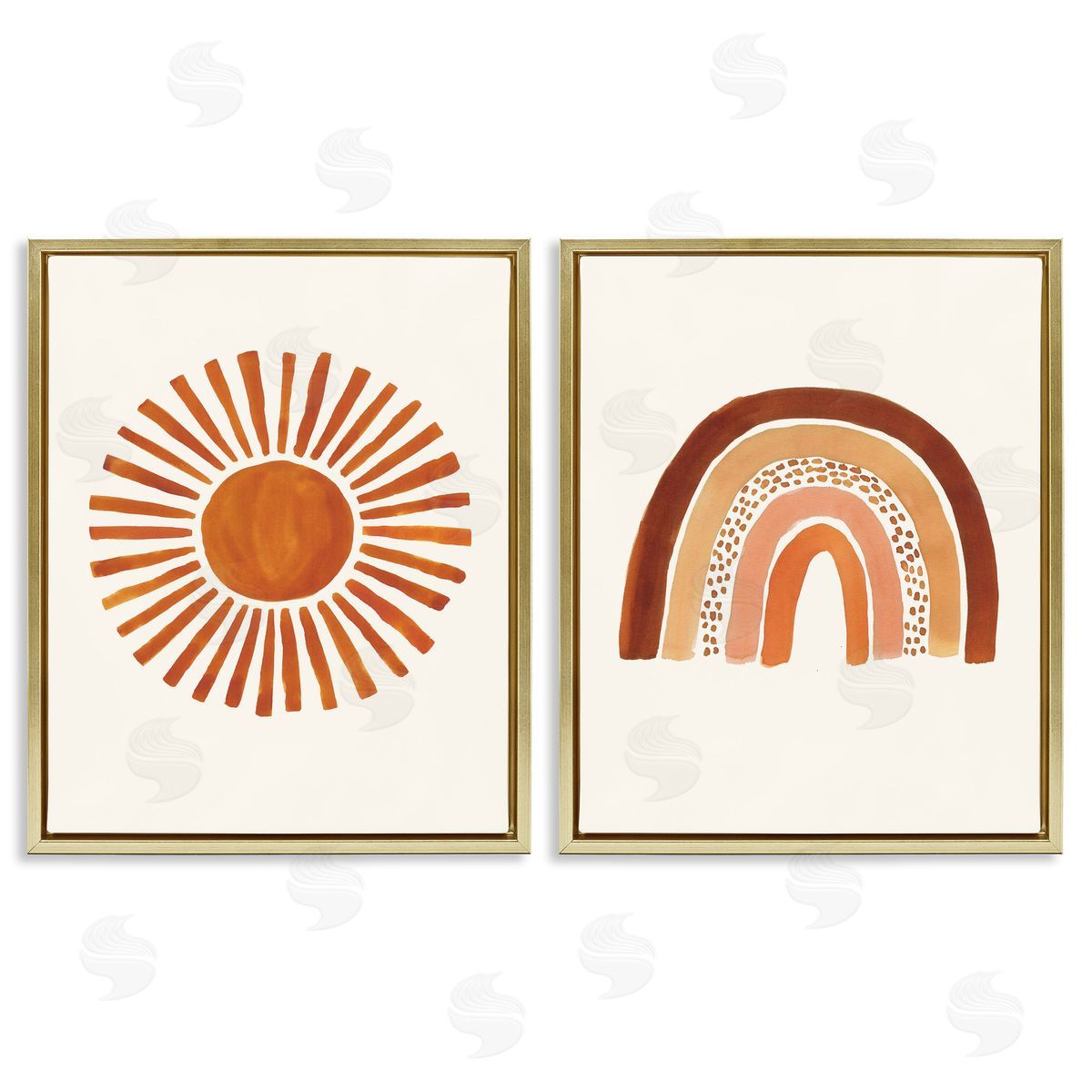 Orange Sun Patterned Rainbow Boho Gold Floating Frame Canvas Wall Art, Home Decor by Heather McLaughlin