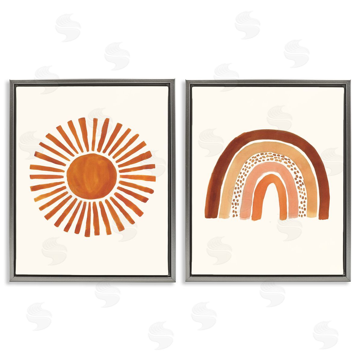 Orange Sun Patterned Rainbow Boho Grey Floating Frame Canvas Wall Art, Home Decor by Heather McLaughlin