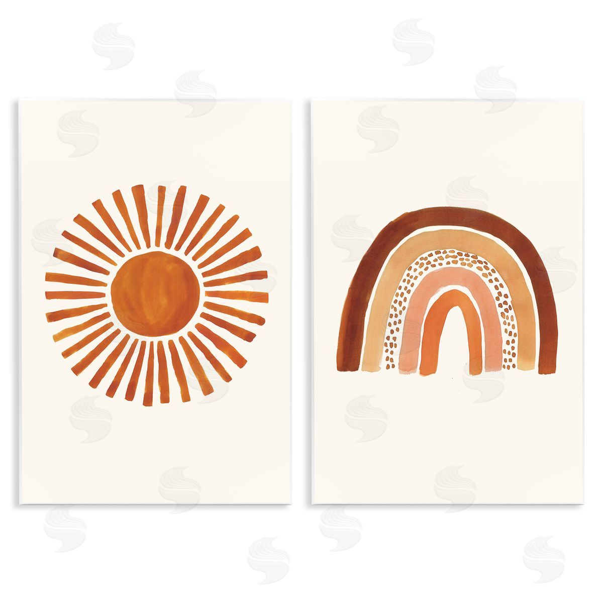 Orange Sun Patterned Rainbow Boho Wood Plaque Wall Art, Home Decor by Heather McLaughlin