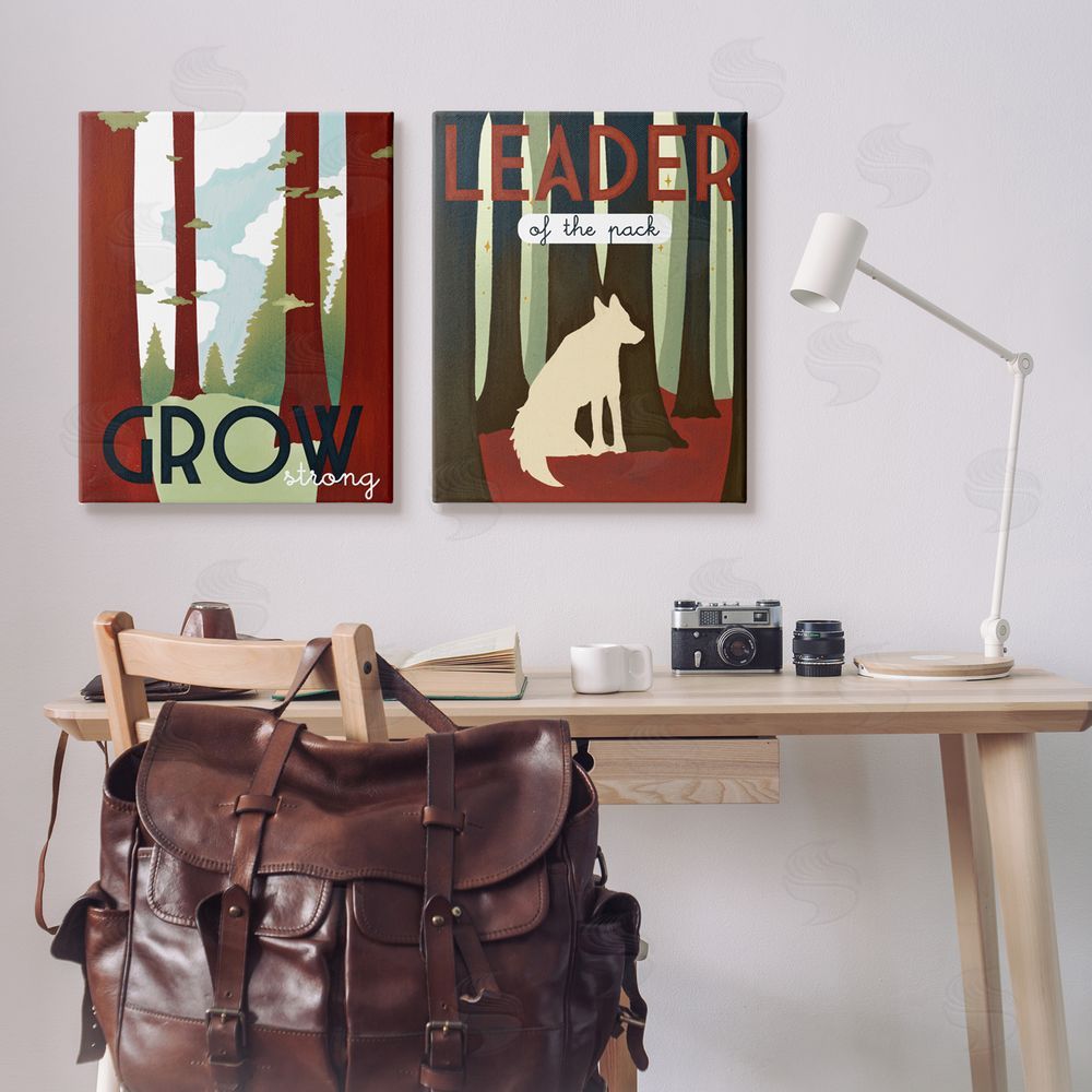Stupell Studio Leader of Pack Growth Motivational Phrase Forest Wolf Canvas Wall Art Print in Room