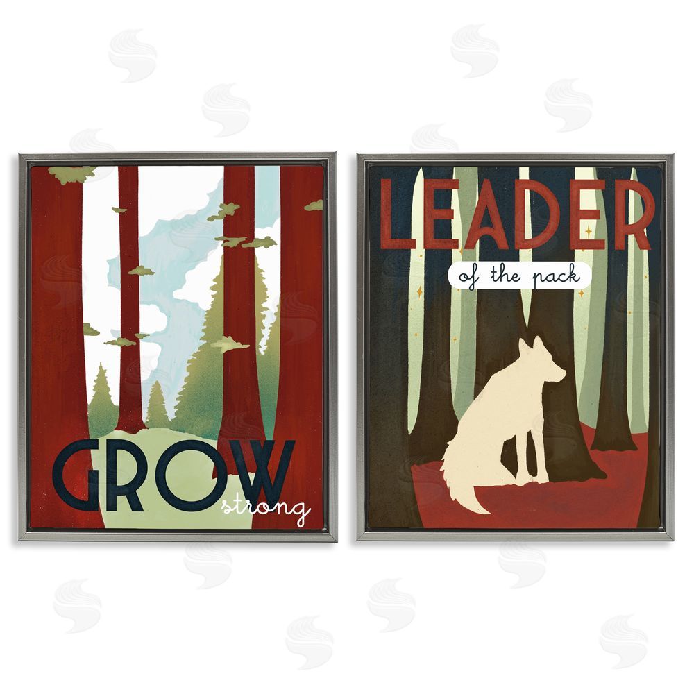Stupell Studio Leader of Pack Growth Motivational Phrase Forest Wolf Gray Floating Frame Canvas Wall Art Print