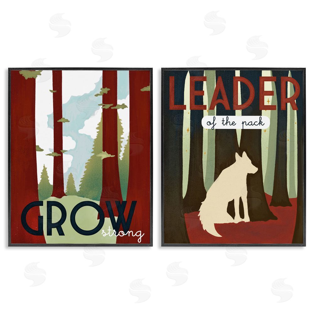 Stupell Studio Leader of Pack Growth Motivational Phrase Forest Wolf Black Framed Giclee Wall Art Print
