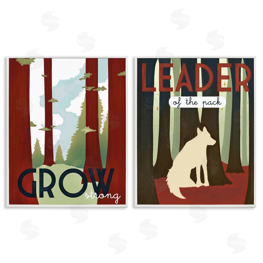 Stupell Studio Leader of Pack Growth Motivational Phrase Forest Wolf White Framed Giclee Wall Art Print