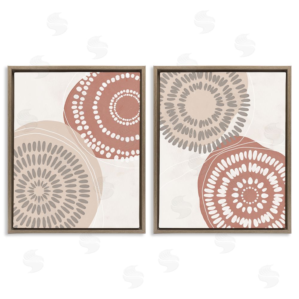 Nina Blue Geometric Mandala Ink Drops Boho Circular Doodle Brown Floating Frame Canvas Wall Art Print