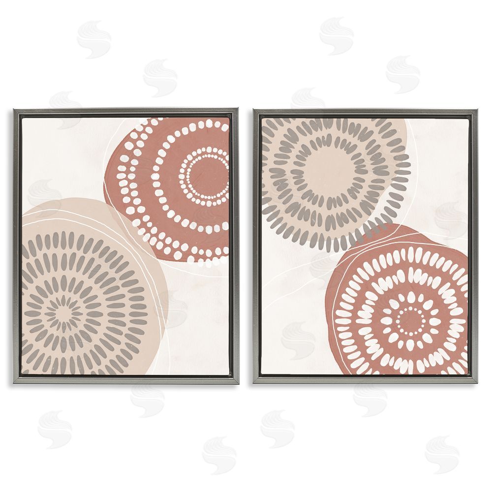 Nina Blue Geometric Mandala Ink Drops Boho Circular Doodle Gray Floating Frame Canvas Wall Art Print