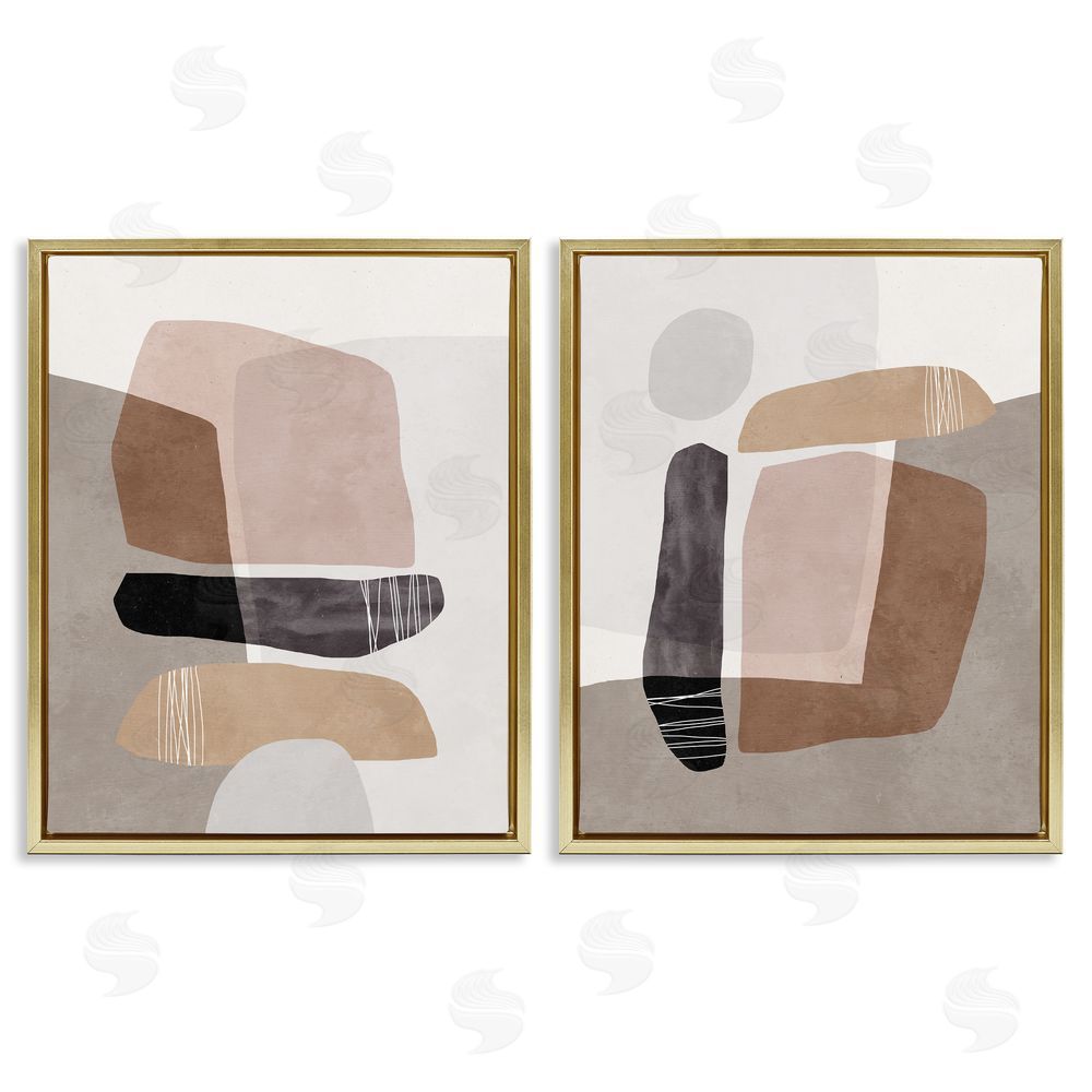 Nina Blue Nature Rock Balancing Transparent Collage  Gold Floating Frame Canvas Wall Art Print