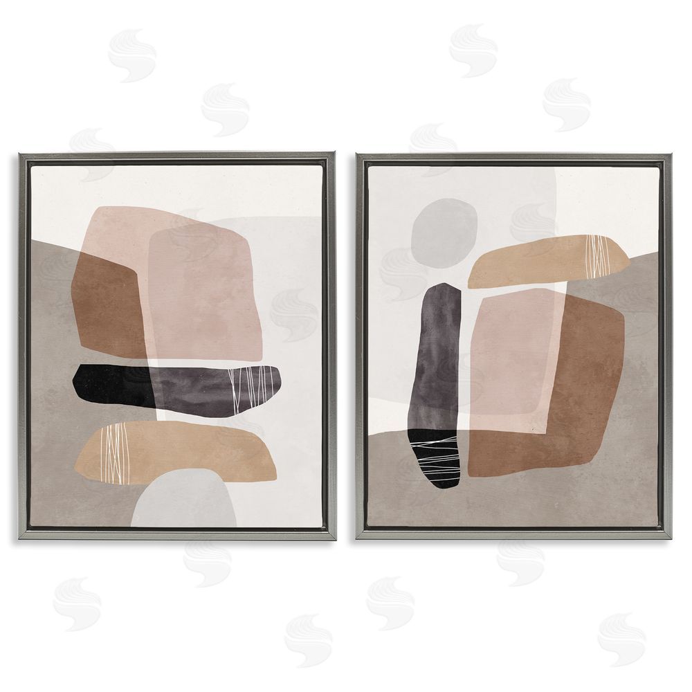 Nina Blue Nature Rock Balancing Transparent Collage  Gray Floating Frame Canvas Wall Art Print