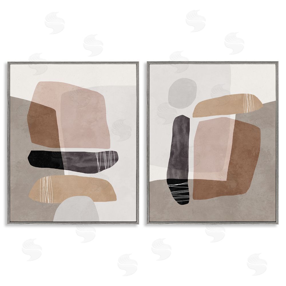 Nina Blue Nature Rock Balancing Transparent Collage  Gray Framed Giclee Wall Art Print