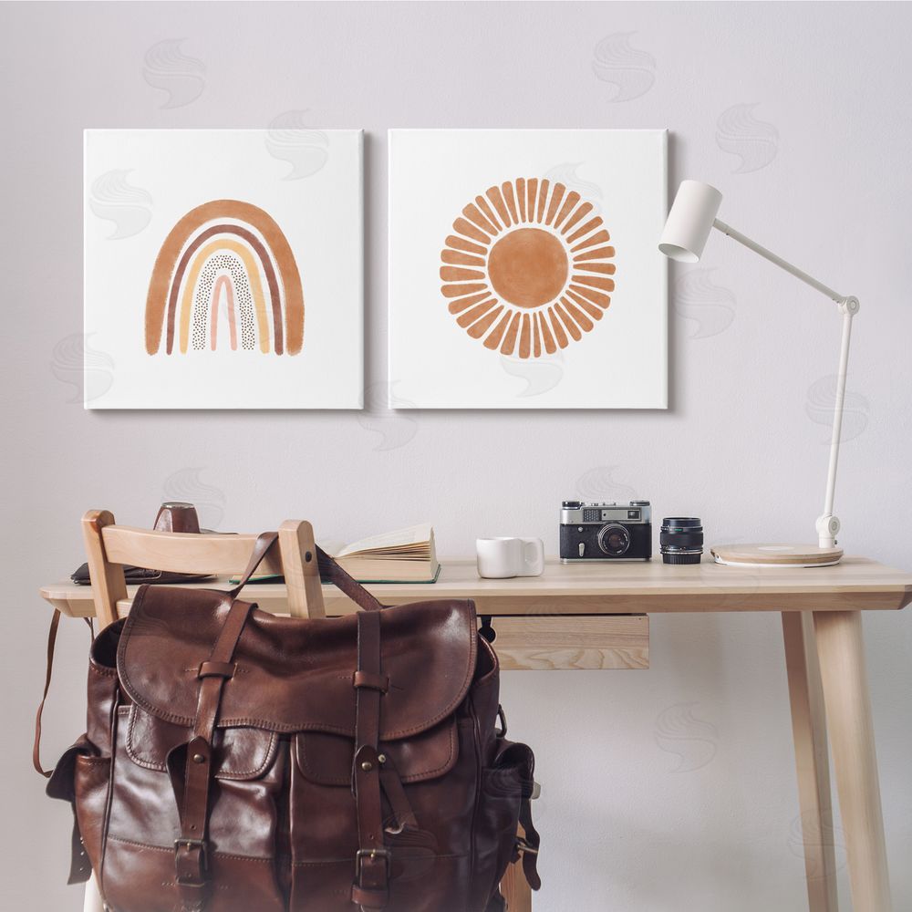 Taylor Shannon Designs Cute Patterned Rainbow & Sun Boho Kids Canvas Wall Art Print in Room