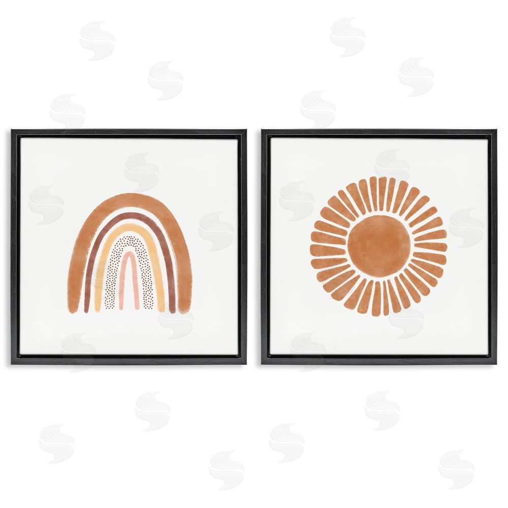 Taylor Shannon Designs Cute Patterned Rainbow & Sun Boho Kids Black Floating Frame Canvas Wall Art Print