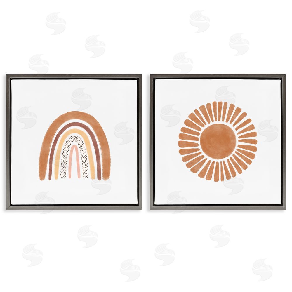 Taylor Shannon Designs Cute Patterned Rainbow & Sun Boho Kids Gray Floating Frame Canvas Wall Art Print