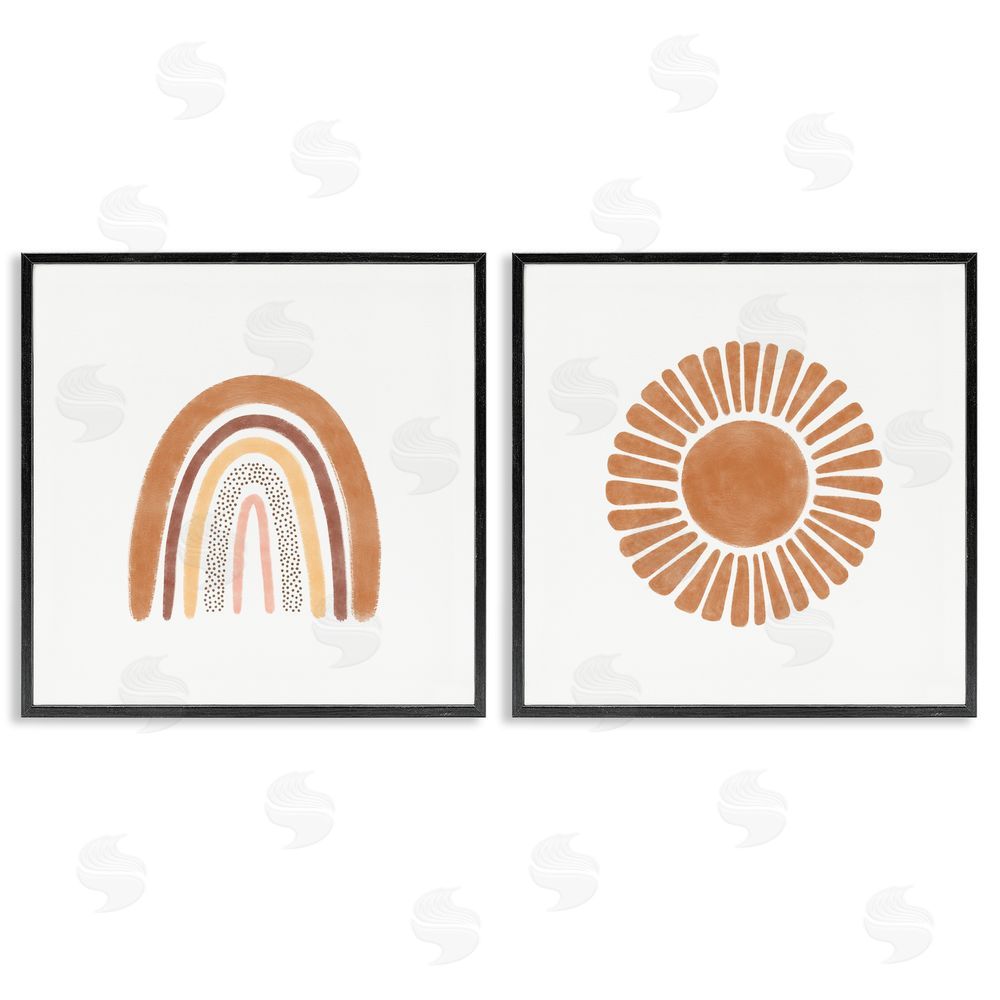 Taylor Shannon Designs Cute Patterned Rainbow & Sun Boho Kids Black Framed Giclee Wall Art Print