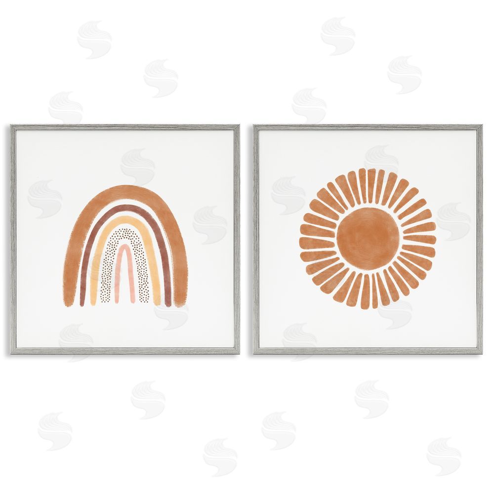 Taylor Shannon Designs Cute Patterned Rainbow & Sun Boho Kids Gray Framed Giclee Wall Art Print