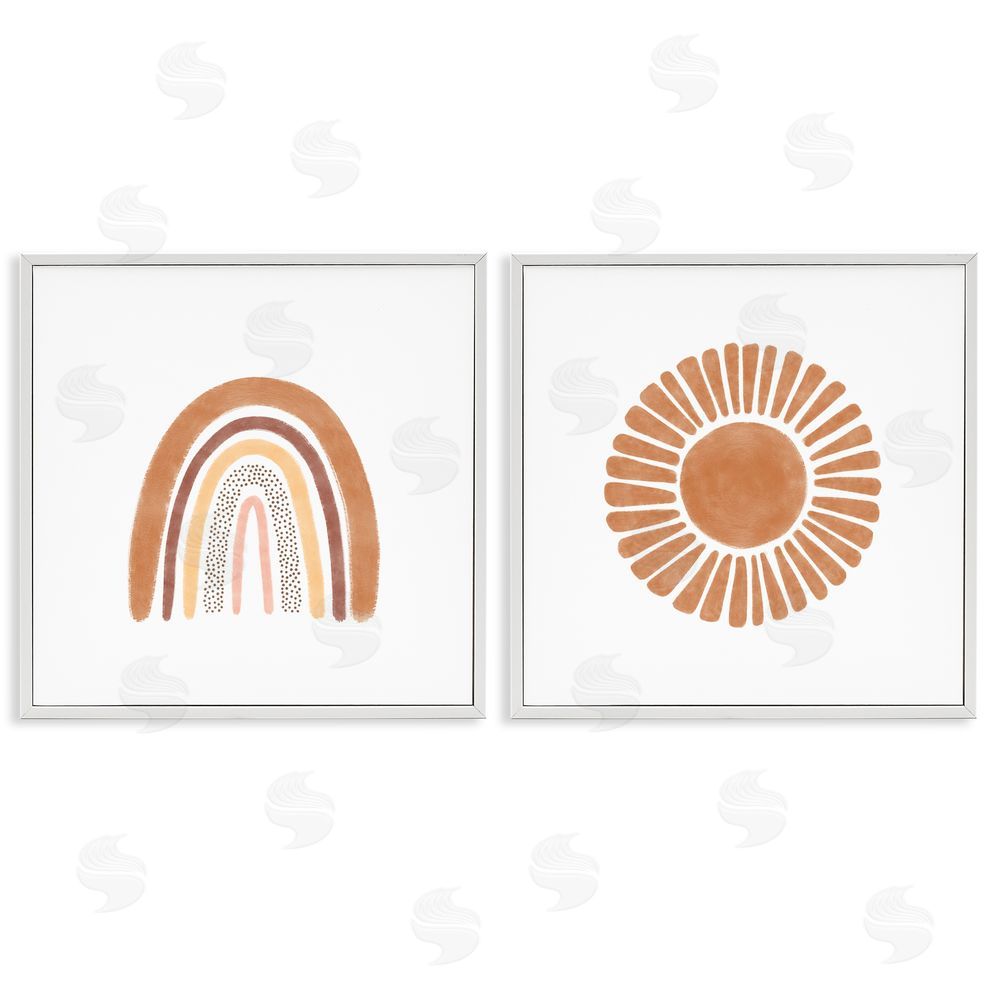Taylor Shannon Designs Cute Patterned Rainbow & Sun Boho Kids White Framed Giclee Wall Art Print